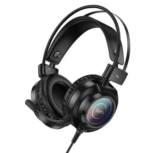 Wire headphones USB A + Jack 3,5 mm Hoco gaming 2 m W110 black
