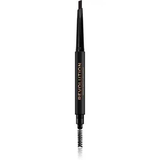 Makeup Revolution, Duo Brow Definer, Eyebrow Cream Pencil & Brush 2-In-1, Dark Brown, 0.25 g