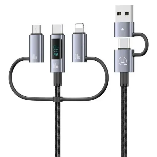 USAMS Sufeng Seria SJ736 3-in-1 data transfer and charging cable | USB-C to USB-C | 60W | with LED display | 1.2m