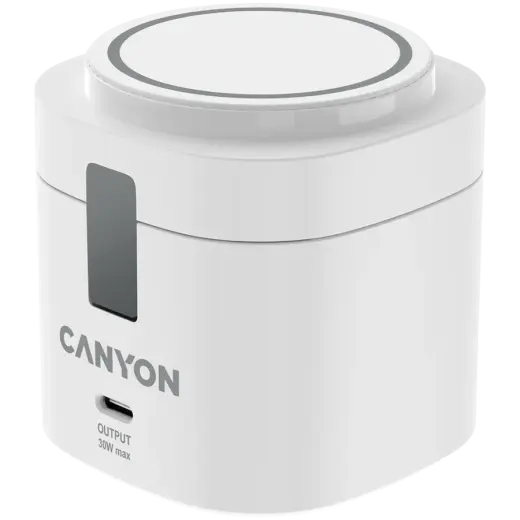 Canyon 4 in 1 Wireless Charging Stand, 30W max, Size: 70x70x70.3mm, weight: 414g, with 65W charger and 1M cable, white