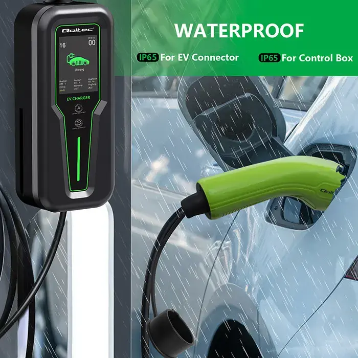 Qoltec Mobile charger for EV 2-in-1 Type2 with regulation | 3.5kW | 230V | SCHUKO 16A | LCD | Portable | Wallbox | 5m
