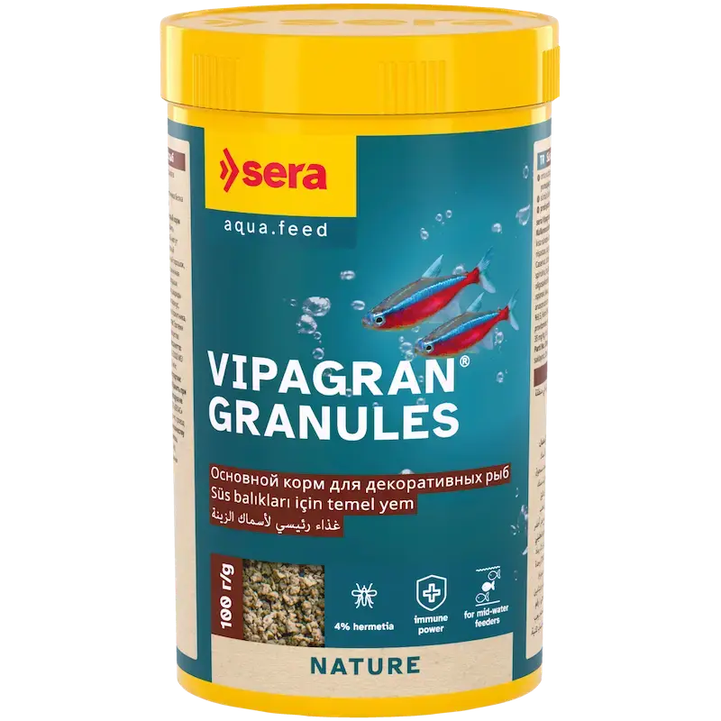 Peldoša, mīksta granulu barība dekoratīvajām zivīm - Sera Vipagran Granules 250 ml (100 g)