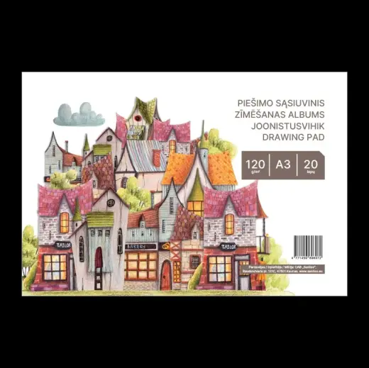 Zīmēšanas albums, 20 loksnes, A3, 120 gsm, vāks 130 gsm