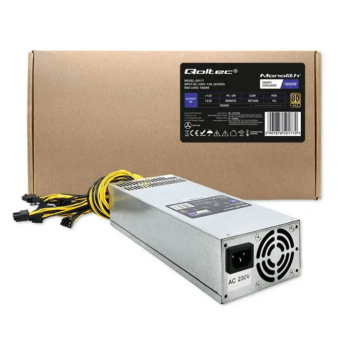 Qoltec PCI-E power supply Smart 1600W | 80 Plus Gold | Data mining