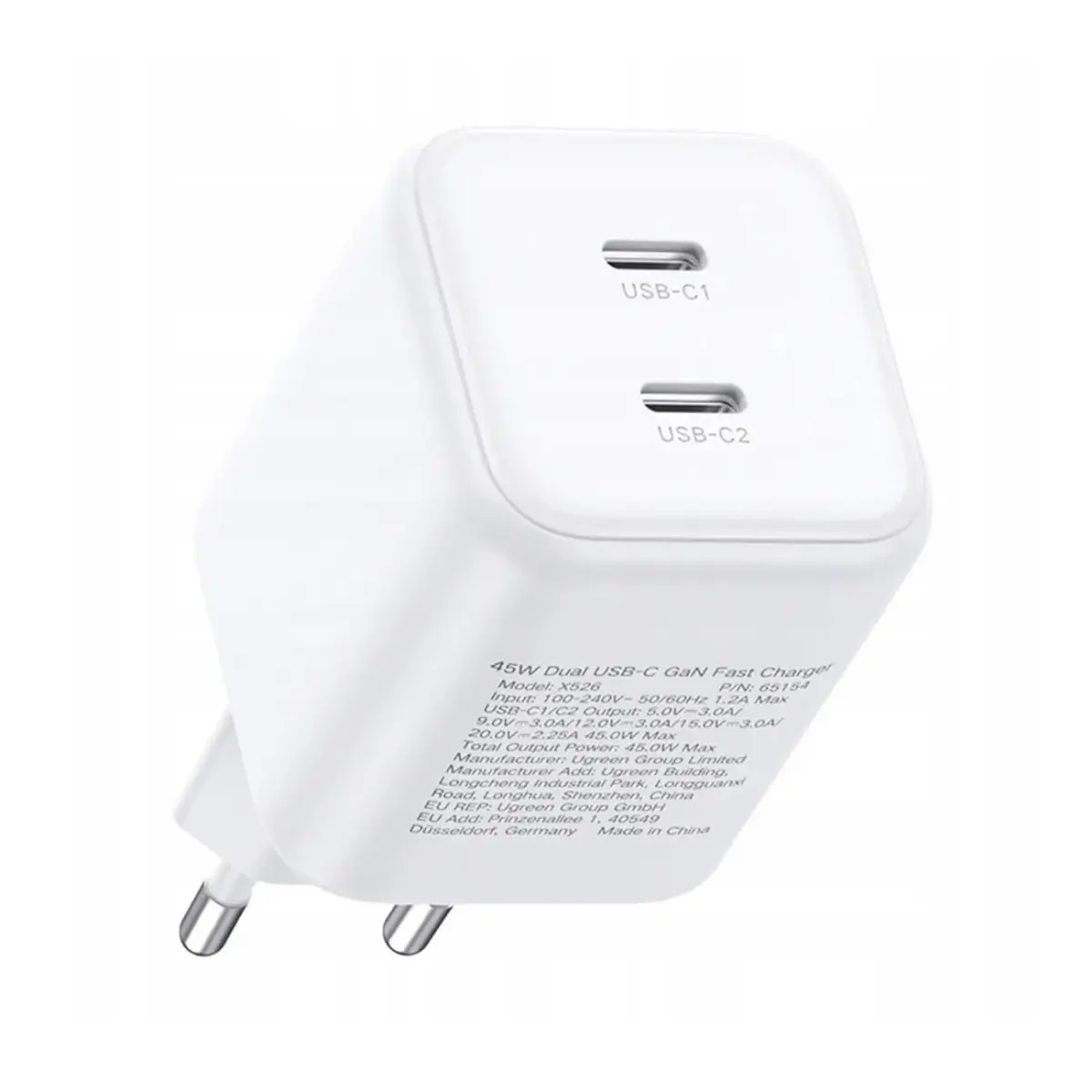 Ugreen 65154 tīkla lādētājs | 45W | PD, QC, GaN | USB-C | balts