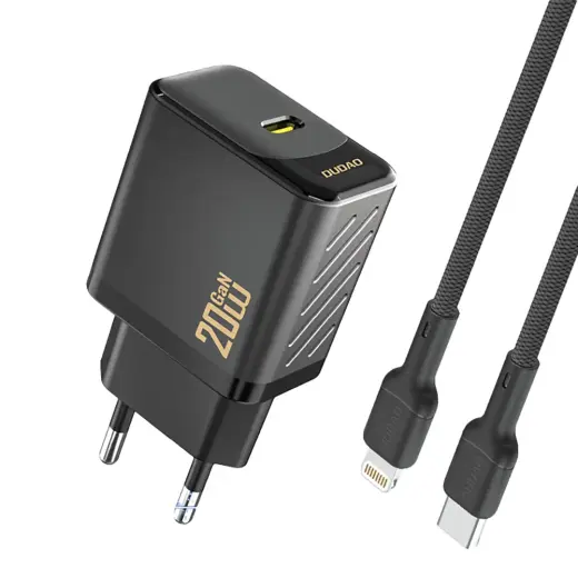 Dudao A26LEU reisilaadija | 20W | PD, GaN | USB-C | USB-C kuni Lightning kaabliga komplektis | must