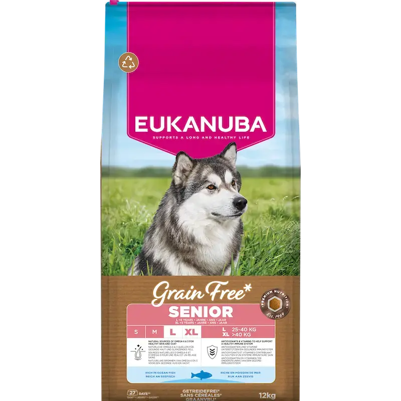 Sausa barība suņiem - Eukanuba Senior Large Grain Free ocean fish, 12 kg