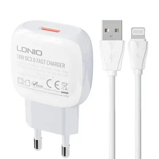 Wall charger  LDNIO A1307Q 18W +  Lightning cable