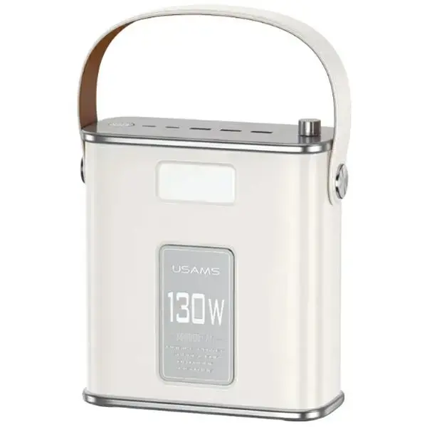 USAMS Powerbank 80000mAh 130W 2C+3A QC3.0+PD Fast Charge beige STXLOGTC02 (US-CD196) + USB-C-USB-C cable 100W 2m