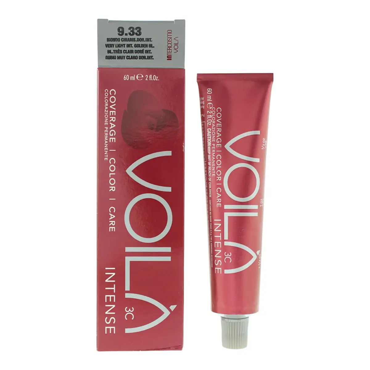 INTERCOSMO Voilà 3C Intense, Permanent Hair Dye, 9.33 Very Light Intense Golden Blonde, 60 ml