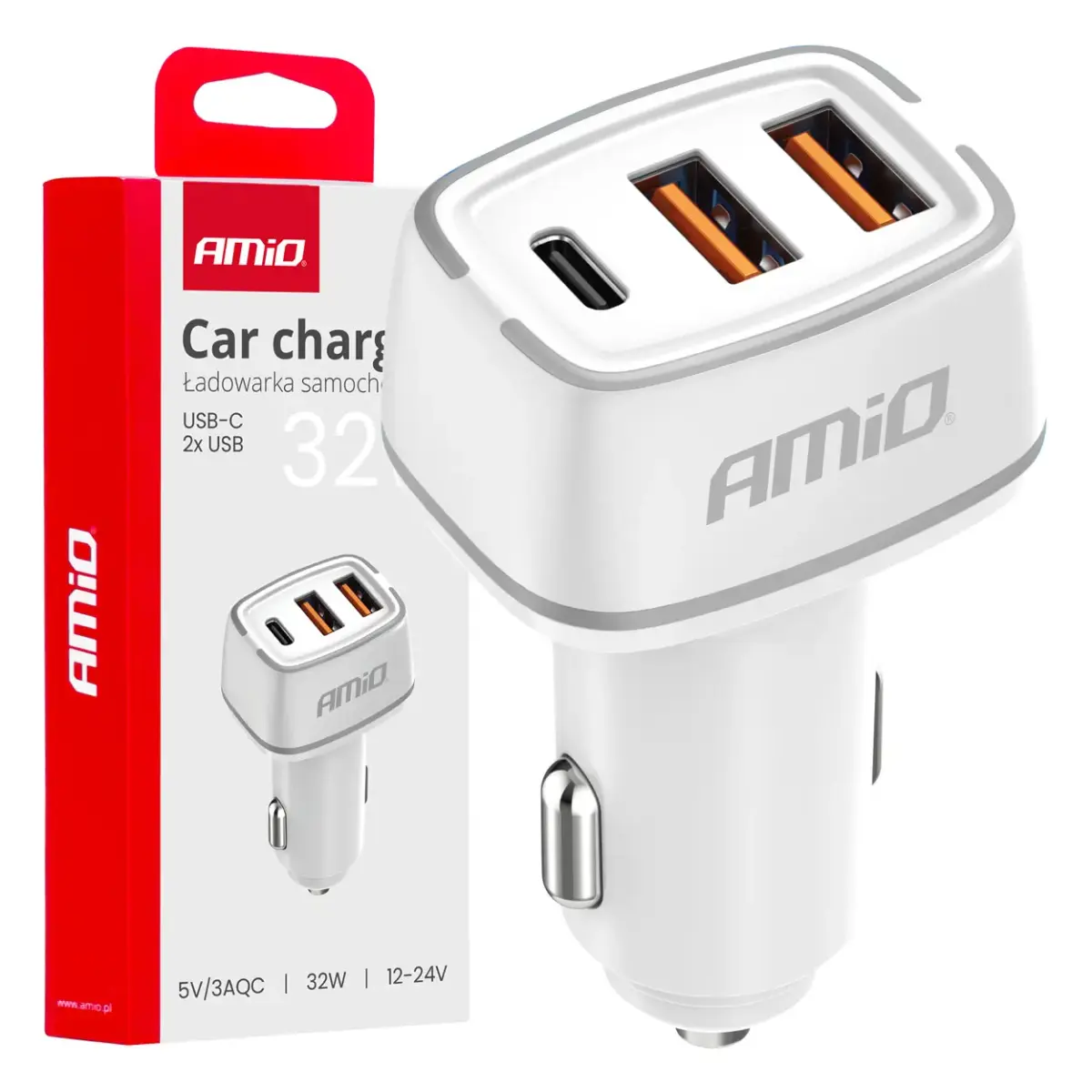 AMiO AMiO-03890 auto lādētājs | 32W | USB-A, USB-C