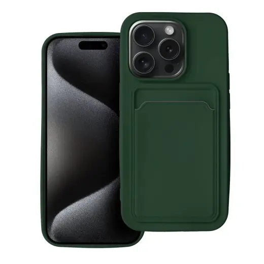 Card knyginio tipo telefono dėklas iPhone 15 Pro žalias