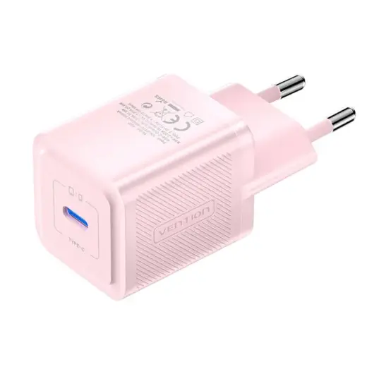 Vention FEPP0-EU tīkla lādētājs | 20W | GaN | USB-C | rozā
