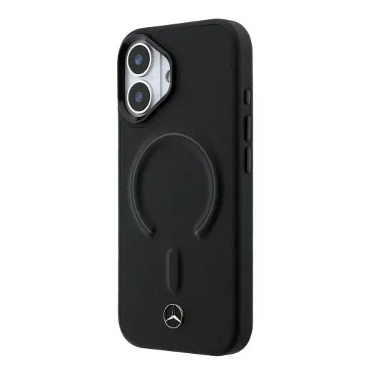 Mercedes PU Leather 3D telefono dėklas su MagSafe palaikymu iPhone 17 juodas