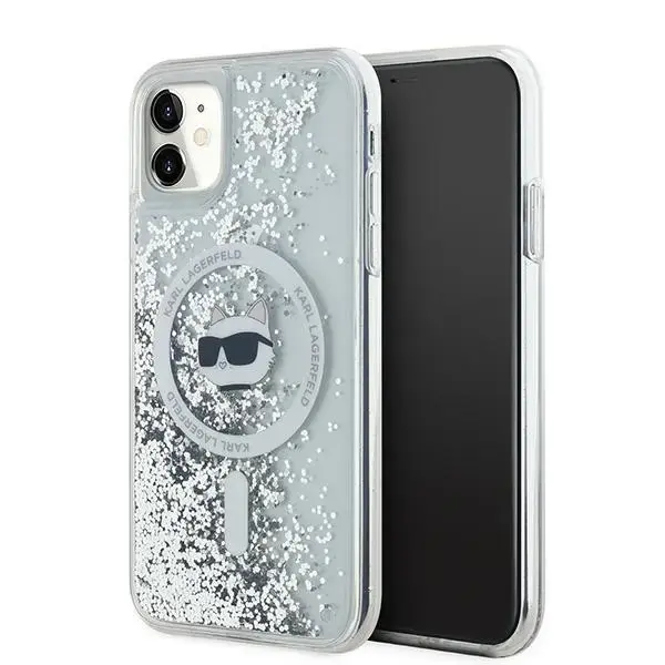 Karl Lagerfeld KLHMN61LGCHSGH Liquid Glitter Choupette Head maciņš ar MagSafe atbalstu telefonam iPhone 11 | iPhone XR caurspīdīgs (kaķis)