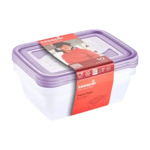 Food container set rectangular  3x1,25L Fredo "Fresh" transparent/light purple