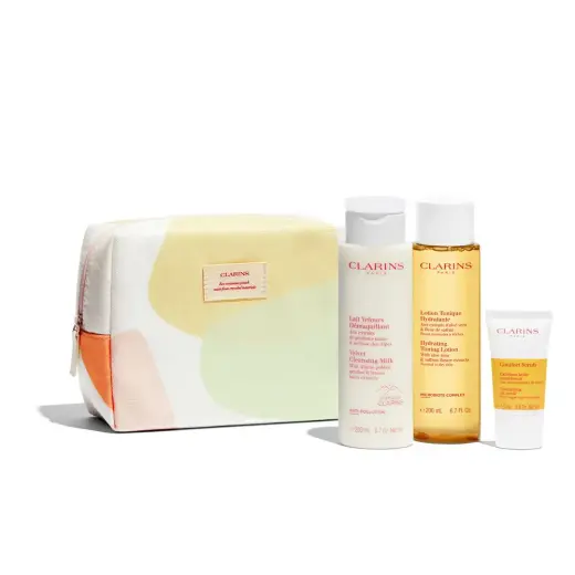 Clarins Cleansing Essentials Gift Set - Dry/Normal Skin 200ml Velvet Cleansing Milk + 200ml Hydrating Toning Lotion + 15ml Comfort Scrub Nourishing Oi