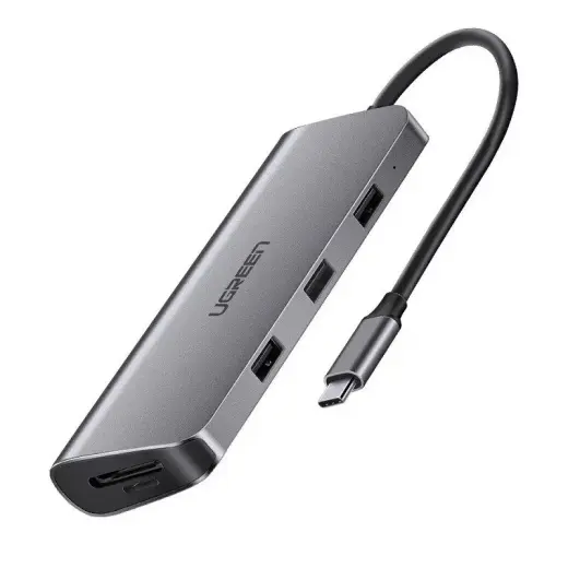 UGREEN 8in1 Adapter USB-C to HDMI 4K, 3x USB 3.0, Type-C, RJ45, SD, Micro SD (gray)