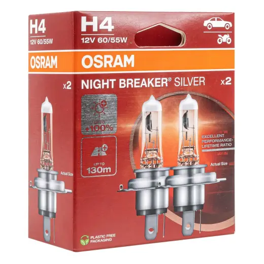 Halogen Bulbs Osram H4 12V NIGHT BREAKER SILVER +100% /2 pcs