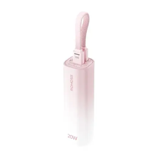 Romoss PSC05P ārējais akumulators (powerbank) | 5000 mAh | 10.5W | Lightning, USB-C | LED ekrāns | rozā