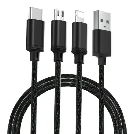 Remax Agile 3in1 RC-131th Nylon Braided USB - micro USB | Lightning | USB-C Cable 2.8A 1m black (PD-B31th black)