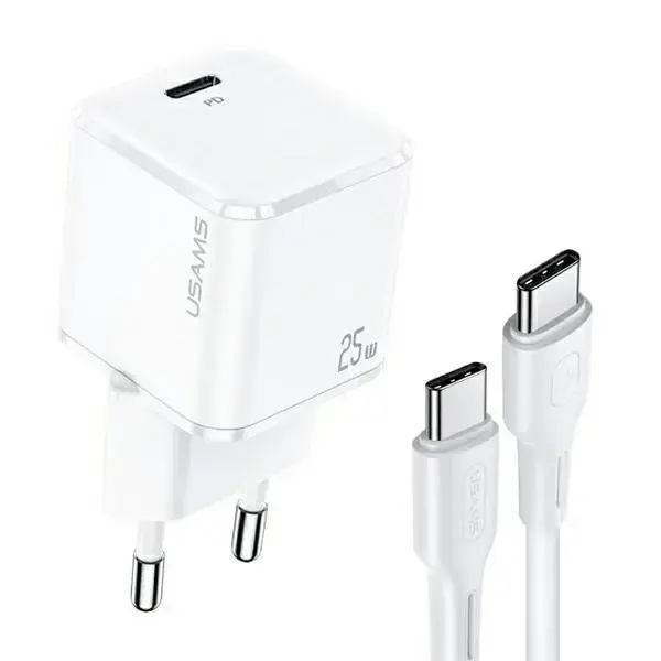 USAMS YJXLOGTC02 travel charger USB-C T42 mini 25W | PD3.0 | Fast Charging | + cable  USB-C white