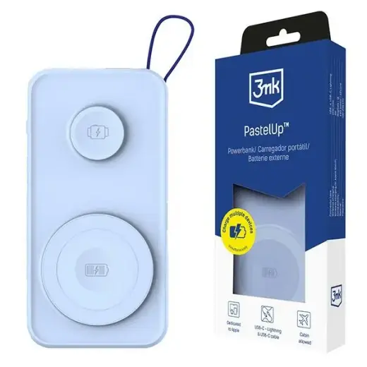 3MK PastelUp external battery (powerbank) | 10000 mAh | 22.5W | USB-C, MagSafe, Apple Watch | blue