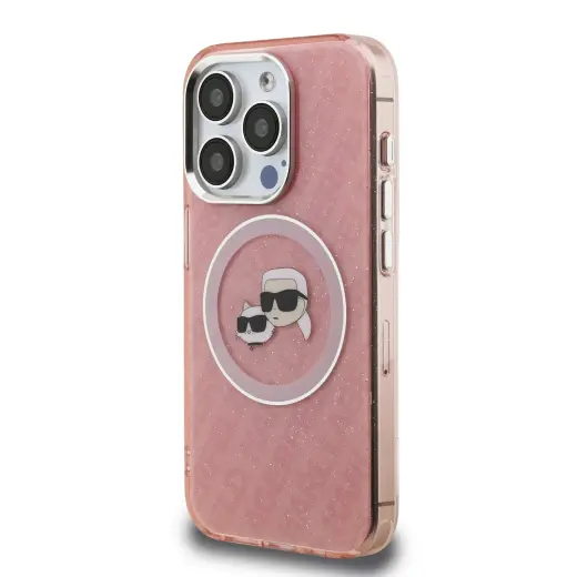 Karl Lagerfeld IML K&CH Heads Repeated Logo MagSafe Case for iPhone 15 Pro Pink