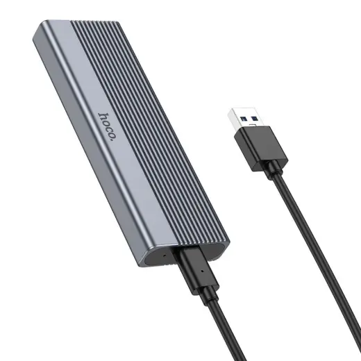 Enclosure Hoco for M.2 SATA SSD drives M key B+M key up to 4TB USB A USB3.2 / 6GBps HB47 metal gray