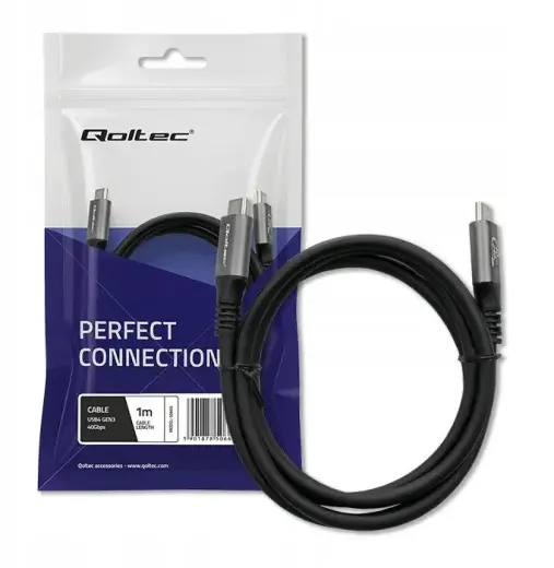 Qoltec datu pārraides un uzlādes vads | USB-C uz USB-C | 240W | Thunderbolt 4 | 1m | melns