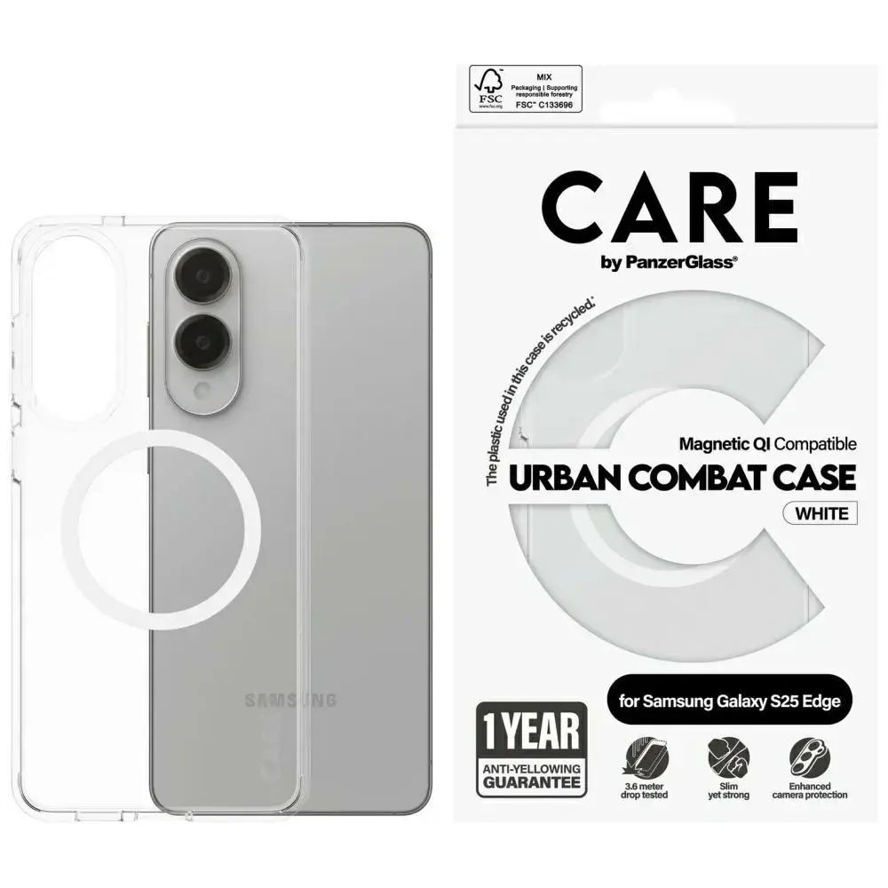 CARE by PanzerGlass telefona maciņš Samsung Galaxy S25 Edge caurspīdīgs balts