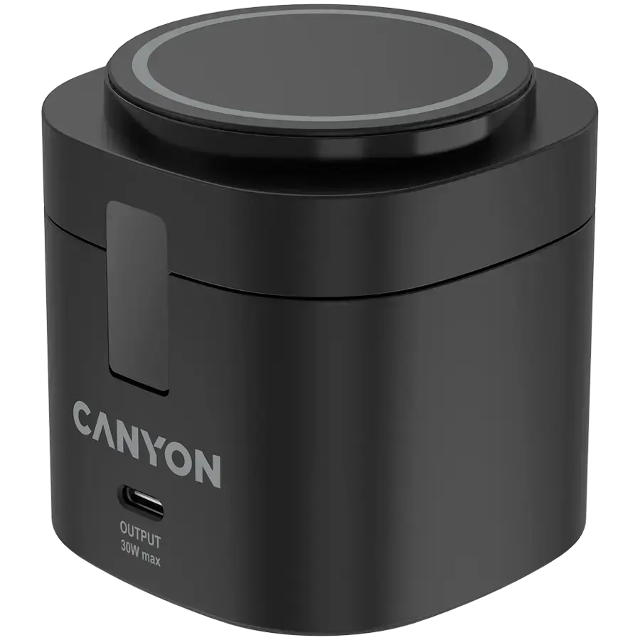 Canyon 4 in 1 Wireless Charging Stand, 30W max, Size: 70x70x70.3mm, weight: 414g, with 65W charger and 1M cable, black
