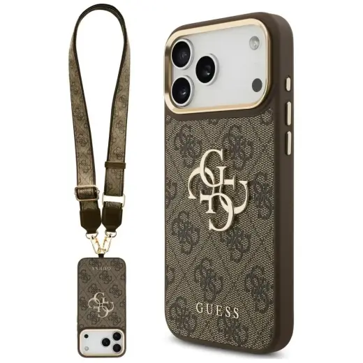 Case Guess 4G Big 4G Classic Logo Big    Strap Metal Buttons for iPhone 18 Pro / 17 Pro brown