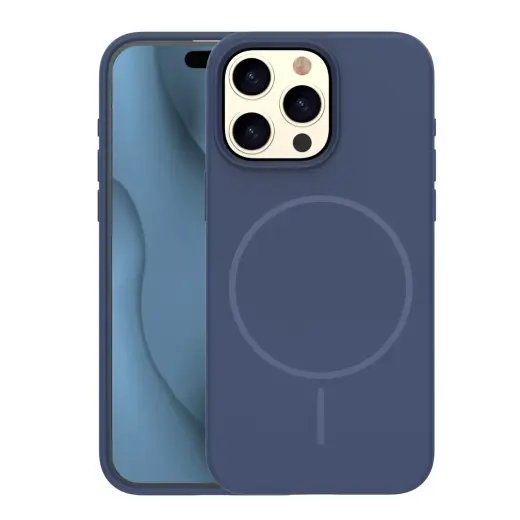 Silicone Thin phone case with MagSafe support for iPhone 15 Pro Max blue