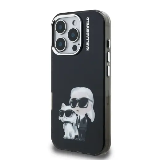Karl Lagerfeld IML Aquarelle Karl and Choupette Case for iPhone 16 Pro Max Black