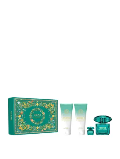 Set Versace: Crystal Emerald, Eau De Parfum, For Women, 90 ml + Crystal Emerald, Eau De Parfum, For Women, 5 ml *Miniature + Crystal Emerald, Hydrating, Body Lotion, 100 ml + Crystal Emerald, Shower Gel, 100 ml