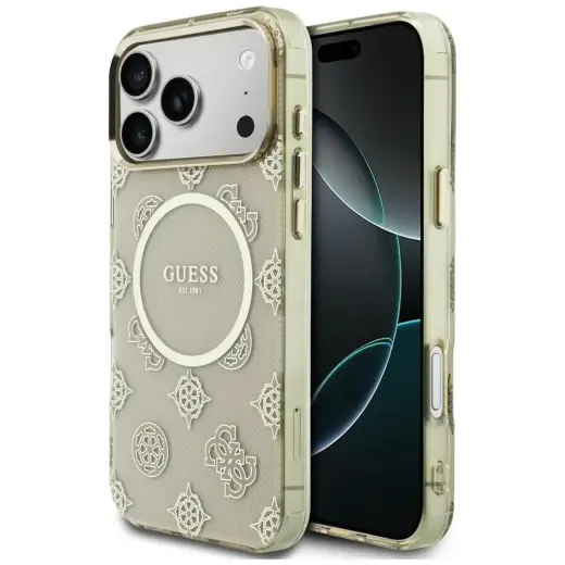 Guess IML Peony Dot telefoni ümbris MagSafe toega iPhone 17 Pro Max beež