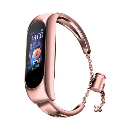 Fusion Accessories Metal Bracelet viedpulksteņa siksniņa priekš Xiaomi Mi Band 3/4/5/6 | nerūsējošs tērauds | rozā