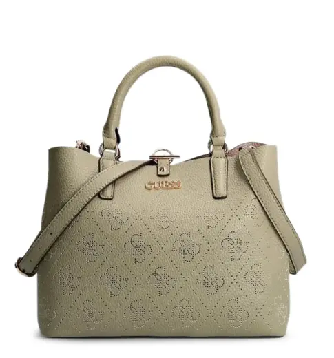 Guess, Amara, Polyurethane, Textile Handbag, 4G Logo, Green, HWSG8493060, 29 x 22 x 14 cm