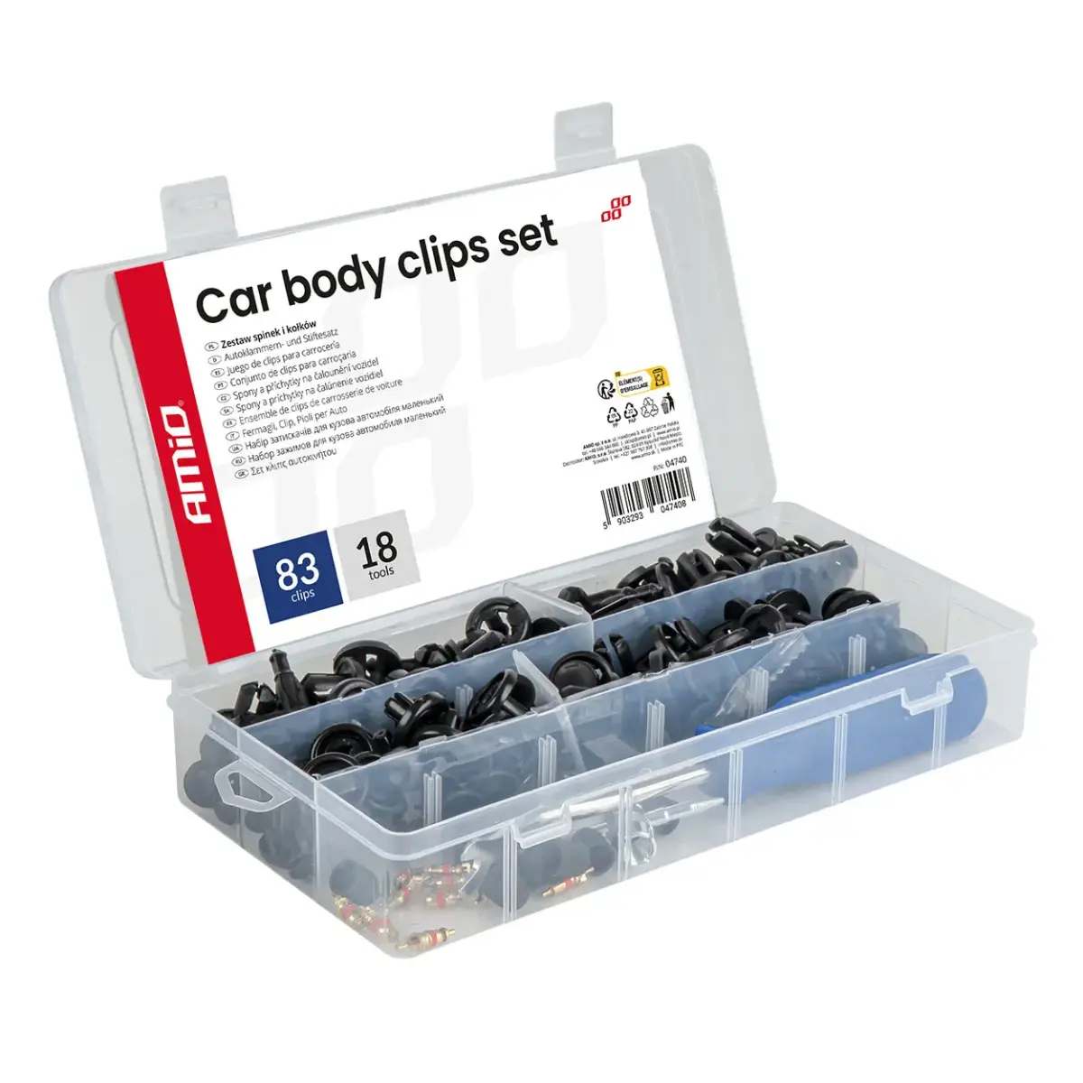 Car body clips set 83+18 pcs with tools AMIO-04740