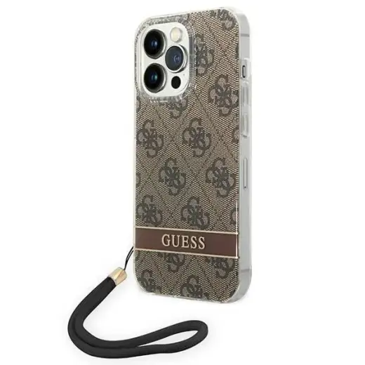 Guess GUOHCP14XH4STW iPhone 14 Pro Max 6,7" brązowy|brown hardcase 4G Print Strap