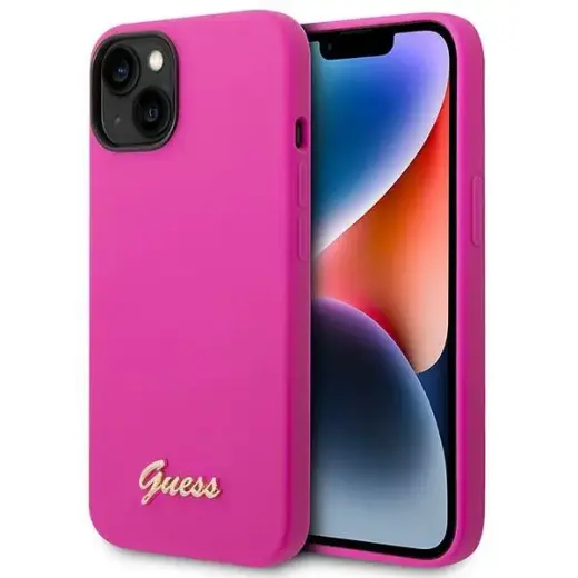 Guess GUHCP14MSLSMF iPhone 14 Plus 6,7" fuksja|fuschia hard case Silicone Vintage Gold Logo