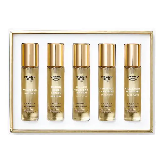 Set Creed: Aventus, Eau De Parfum, For Men, 10 ml + Green Irish Tweed, Eau De Parfum, For Men, 10 ml + Silver Mountain Water, Eau De Parfum, For Men, 10 ml + Aventus Cologne, Eau De Parfum, For Men, 10 ml + Millesime Imperial, Eau De Parfum, For Men, 10 ml