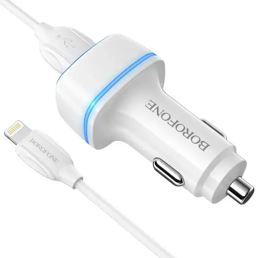Borofone BZ14 Max car charger | 12W | USB-A, Lightning | with Lightning cable included | white