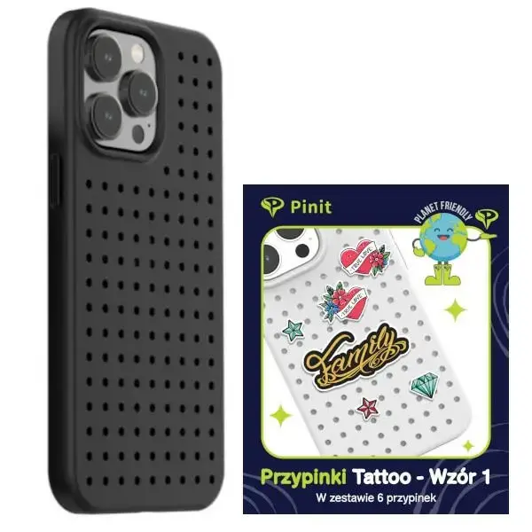 Pinit Dynamic + Tattoo Pin maciņš telefonam iPhone 14 Pro melns