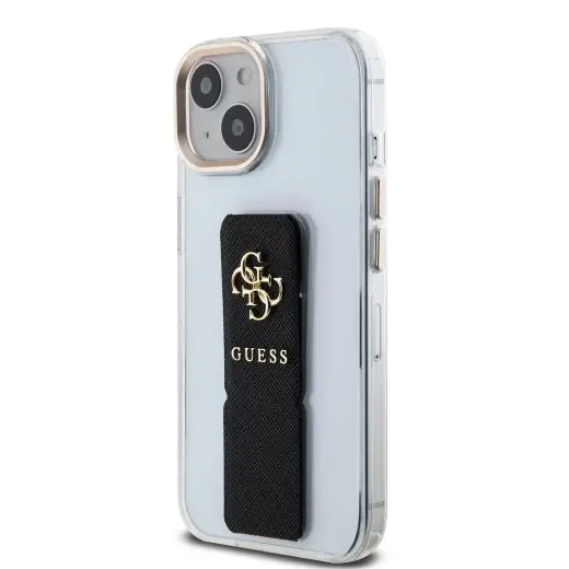 Guess PU Grip Stand 4G Metal Logo Case for iPhone 15 Black
