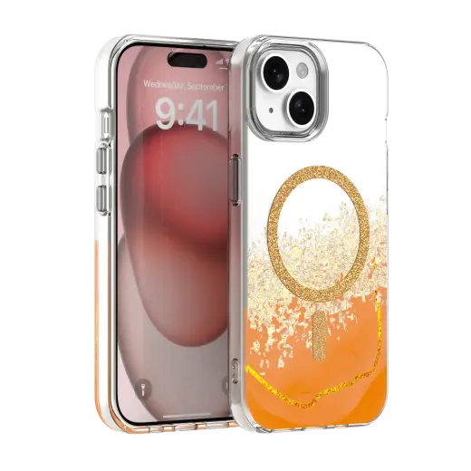 Epoxy Mag telefono dėklas su MagSafe palaikymu iPhone 15 oranžinis
