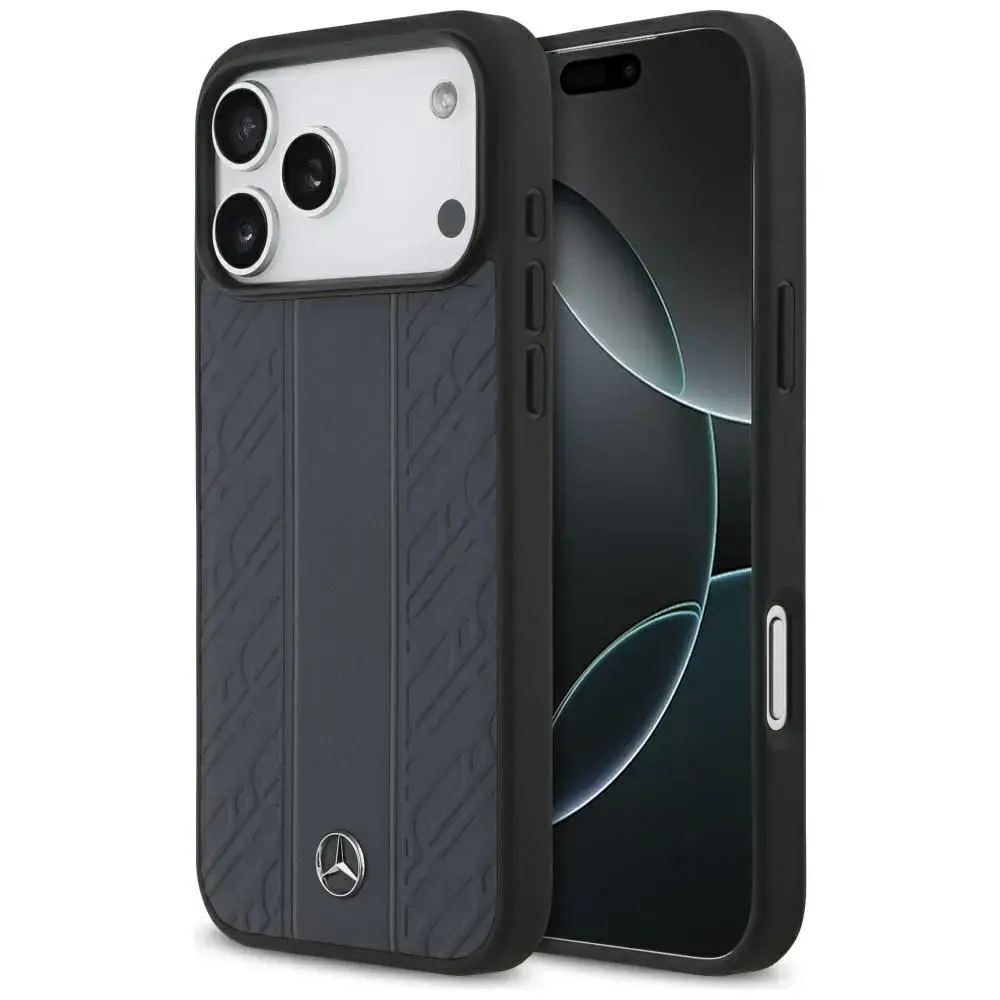 Mercedes Leather Laurel Leaves Stripes maciņš ar MagSafe atbalstu telefonam iPhone 17 Pro Max zils