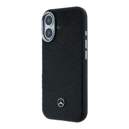 Mercedes PU Leather Semi Wrap чехол с поддержкой MagSafe для телефона iPhone 17 чёрный
