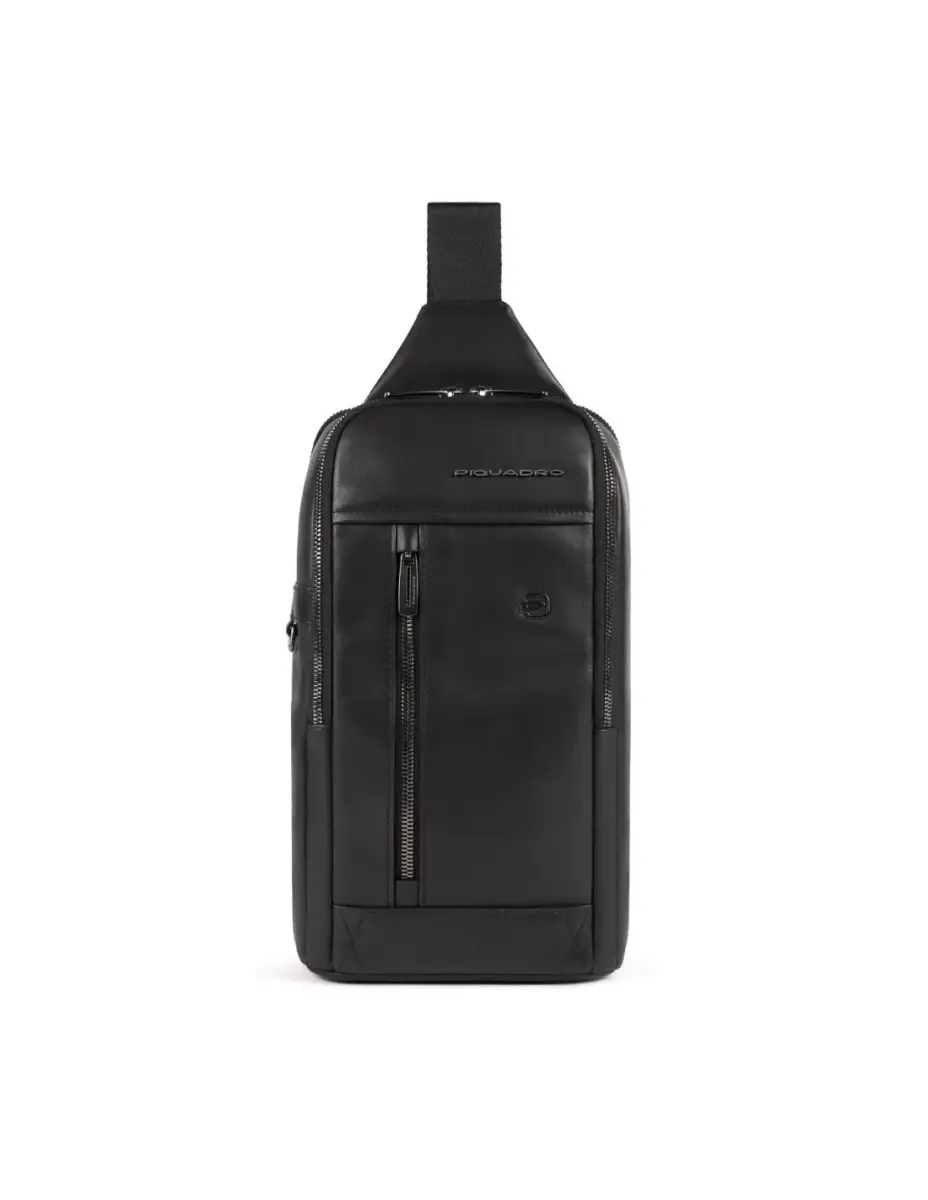 Piquadro, Monospalla, Leather, Leather Backpack, Black, Mono Sling, For Men, 19 x 32 x 8 cm